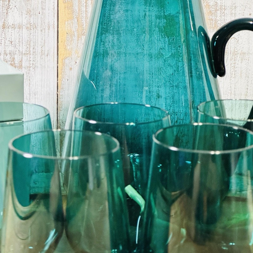 Kaj Franck Finland Teal Blue‎ Glass Pitcher Nuutajarvi Iittala Modern Minimalist - Picture 4 of 13
